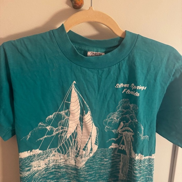 VINTAGE silver springs Florida turquoise sailing shirt - Picture 3 of 5